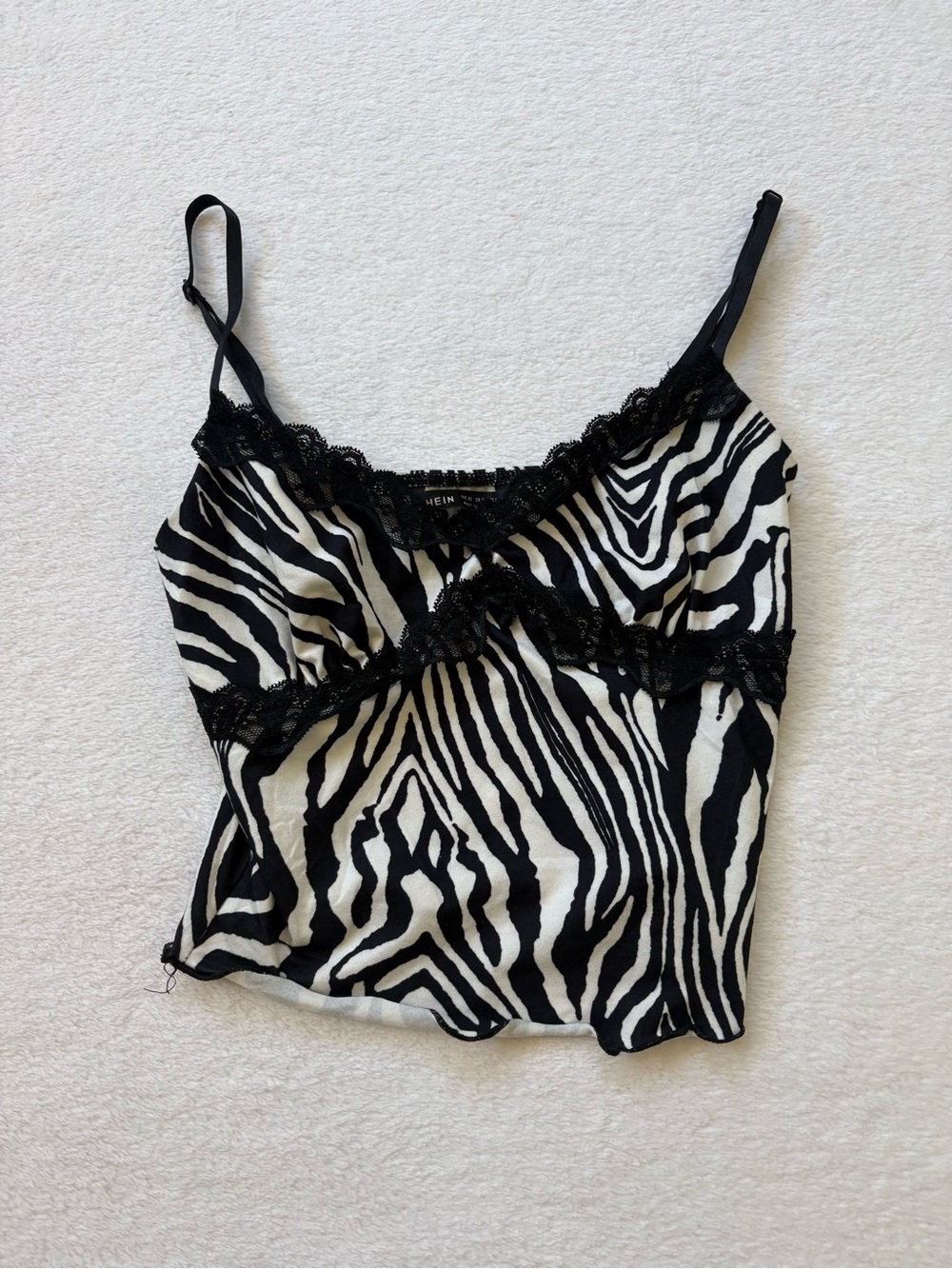 Y2K- inspired Zebra Print Lace-Trim Cami Top - Black/White